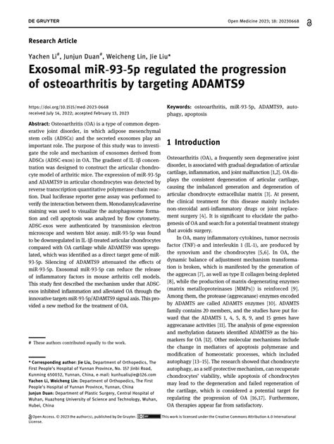 PDF Exosomal MiR 93 5p Regulated The Progression Of Osteoarthritis By