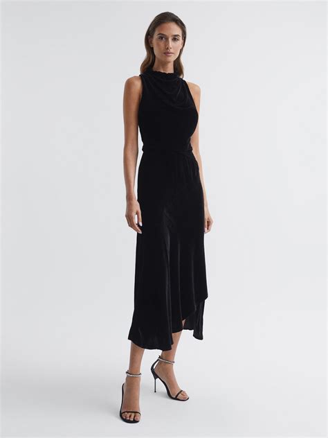 Reiss Velvet Midi Dress In Black Reiss