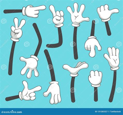 Cartoon Arms. Doodle Gloved Pointing Hands, Vintage Vector Illustration ...