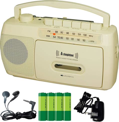 Portable Radio Cassette Tape Recorder Player Mic Earphones Electric And Battery Cream Amazon