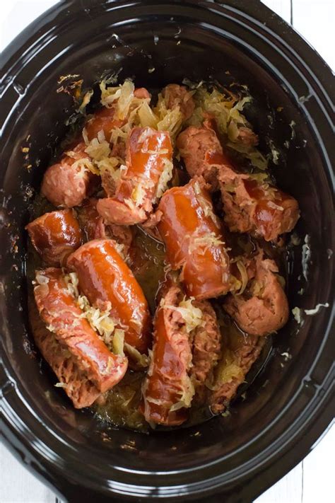 Slow Cooker Kielbasa And Sauerkraut With Beer And Brown Sugar Recipe Saurkraut Recipes Slow