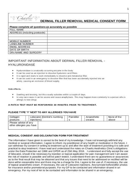 Dermal Filler Removal Medical Consent Doc Template PdfFiller