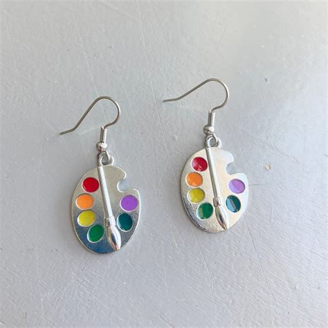 Paint Palette Earrings Artist Charm Earrings Colorful Paint Etsy