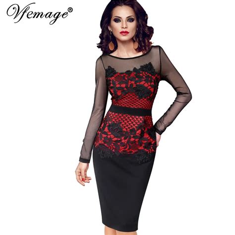 Vfemage Womens Elegant Sexy See Through Crochet Belted Patchwork Party