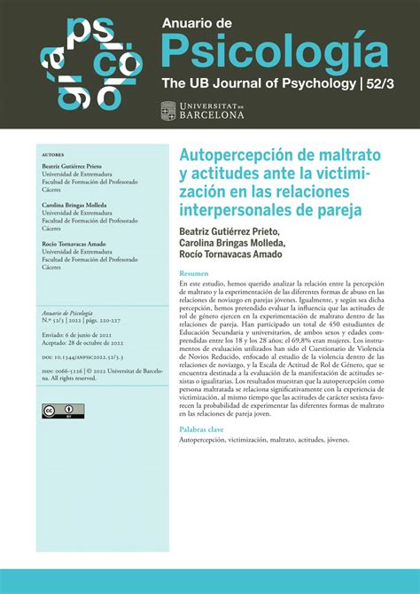 Pdf Autopercepci N De Maltrato Y Actitudes Ante La Victimizaci N En