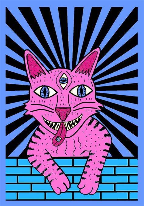 Pink Trippy Cat Art Print | Etsy