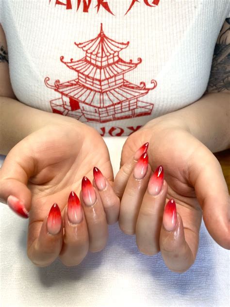 Nezuko Inspo Anime Nails Red Ombre Nails Pretty Nails