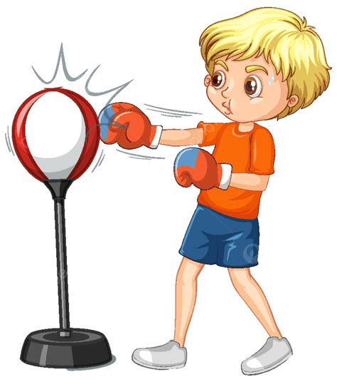 Animated Young Male Character Boxing A Punching Bag With His Fists ...