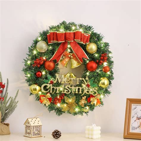 Feidet Christmas Wreath 16 Inch Pre Lit Christmas Wreath For Front Door With 30 Led