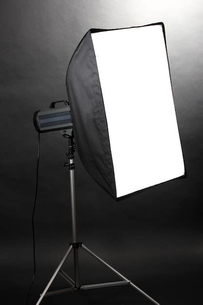 Premium Photo Studio Flash With Softbox On Grey Background