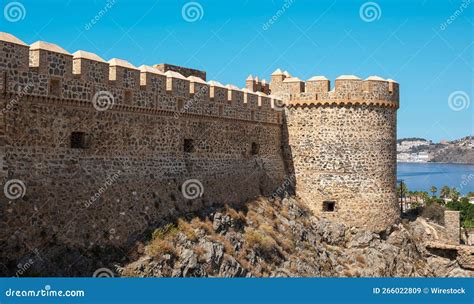 Crenellated Walls of the Medieval Castle of San Miguel in the Town of ...