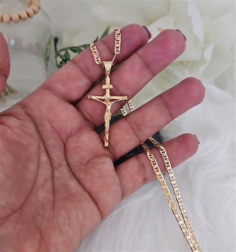 Gold Crucifix Necklace For Men 14k Heavy Plated Gold Mens Crucifix