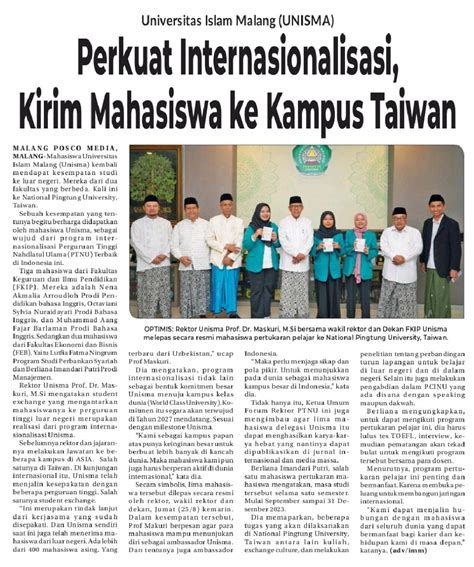 Perkuat Internasionalisasi Kirim Mahasiswa Ke Kampus Taiwan