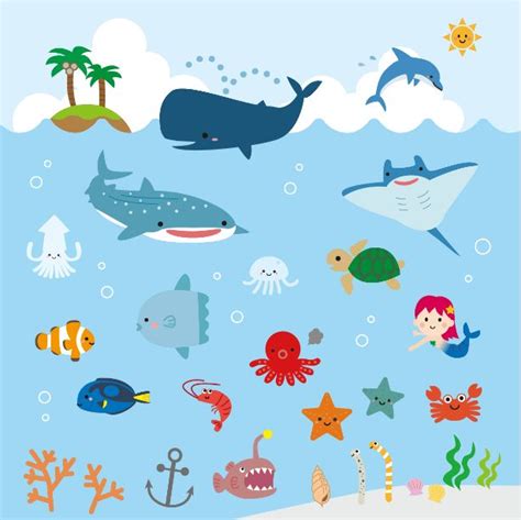 「海 イラスト かわいい」の検索結果 - Yahoo!検索（画像） | 海の生き物 イラスト, 生き物 イラスト, イラスト