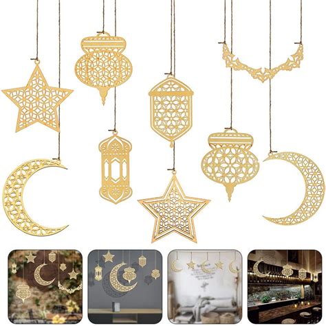 Ramadan Decorations Wooden Pendant Pcs Eid Mubarak Decorations Eid