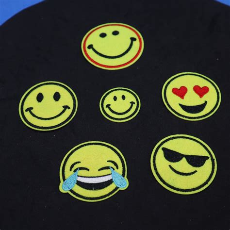 Set Of 6pcs Bulk Lot Cartoon Happy Smiley Face Embroidered Iron On