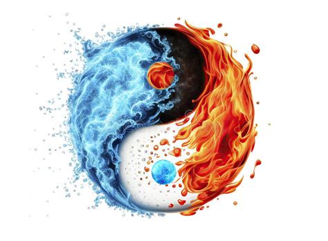 Ying Yang Symbol Made Of Water And Fire On White Ai Generative Stock