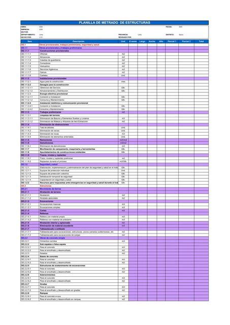Planilla De Metrado De Estructuras Wilder Maida Udocz