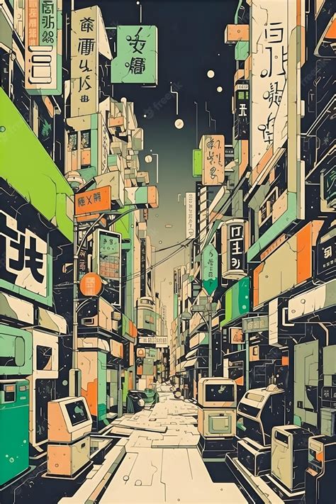 Premium Photo | Anime japan city retro halftone anime and manga illustration