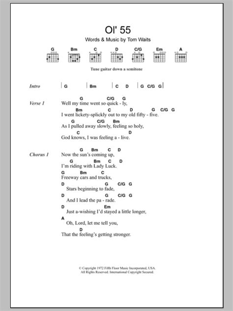 Ol 55 By Tom Waits Sheet Music For Guitar Chords Lyrics At Sheet Music Direct