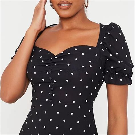 I Saw It First Polka Dot Puff Sleeve Dress Milkmaid Dresses