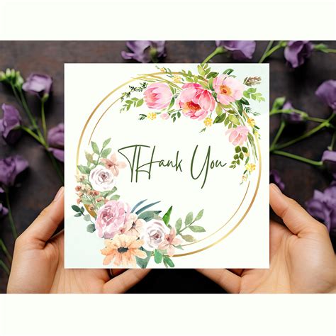 Printable Floral Wedding Thank You Card Digital Thank You Card