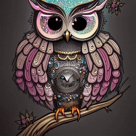 Hibou fantaisiste détaillé avec fleurs et paillettes Creative Fabrica