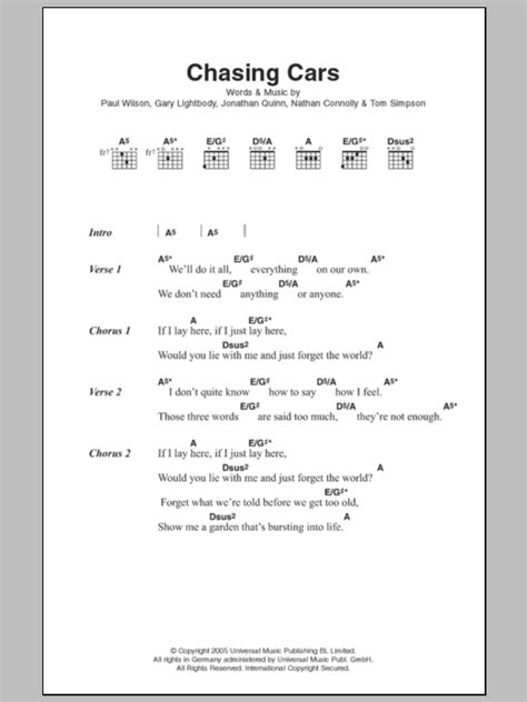 Chasing Cars | Sheet Music Direct