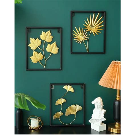 Metal Wall Decor With Square Frame Leaf Art Gold Framed Leaves For Home