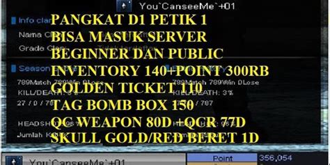 Beli Akun Diamond Grade 1 Point 300RB Point Blank Beyond Limits