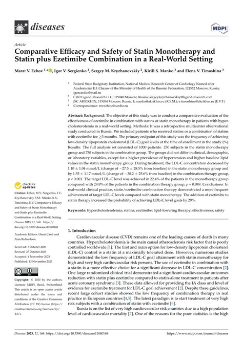 PDF Comparative Efficacy And Safety Of Statin Monotherapy And Statin