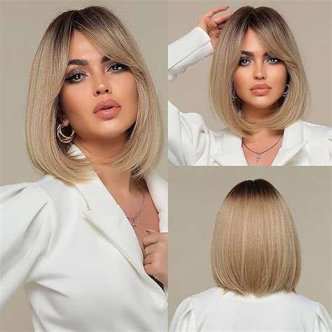 Amazon Haircube Bob Wig Short Ombre Ash Blonde With Dark Root Wig