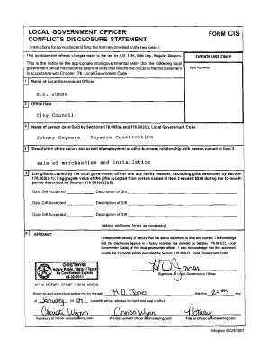 Fillable Online Ci Brownwood Tx R Local Government Officer Form Cis