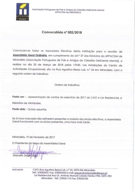 Convocat Ria Assembleia Geral De Mar O Appacdm Mirandela