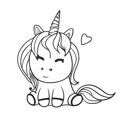 Cute Cartoon Unicorn Coloring Page Black And White Kawaii Chibi