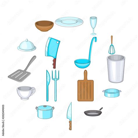 Basic dishes icons set. Cartoon illustration of 16 basic dishes vector icons for web Stock ...