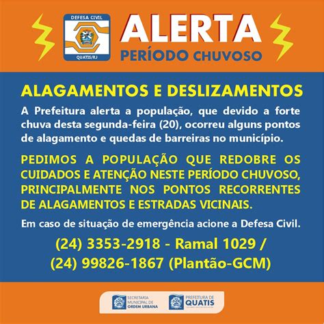 Alerta PerÍodo Chuvoso Alagamentos E Deslizamentos Prefeitura