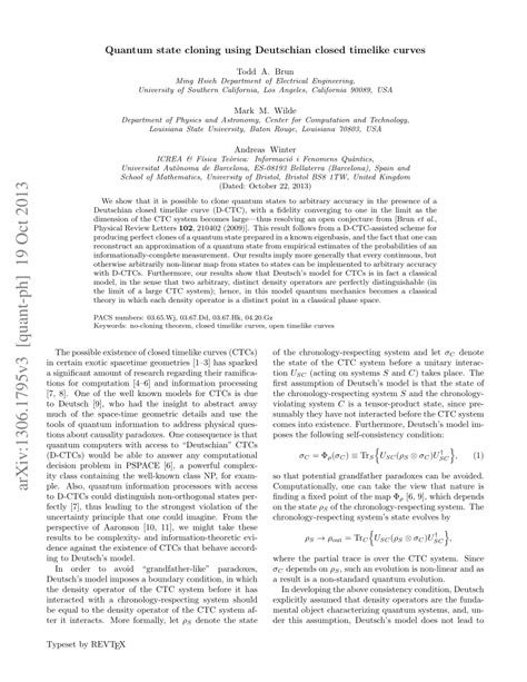 Pdf Quantum State Cloning Using Deutschian Closed Timelike Curves