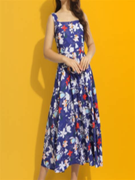 Buy Mast And Harbour Navy Blue And White Floral Printed A Line Midi Dress Dresses For Women