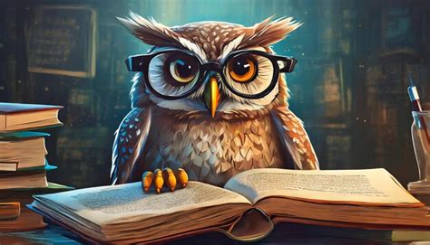 Premium Photo | An owl reading a book with glasses reading a book