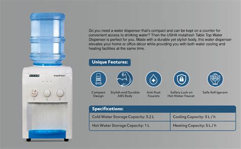 USHA Instafresh Table Top Hot Normal Cold Water Dispenser Velan