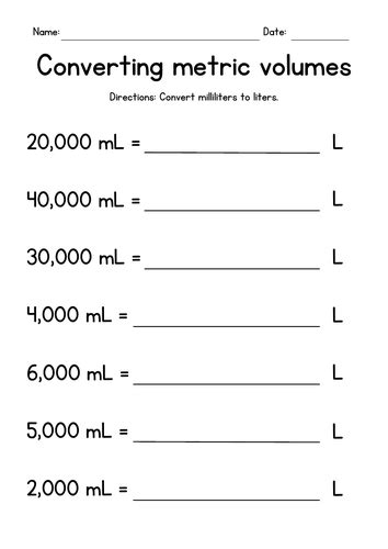 Converting Metric Volumes Liters And Milliliters Teaching Resources