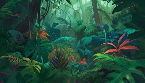 Una Escena De La Jungla Con Un Fondo Verde Y Una Escena De La Jungla