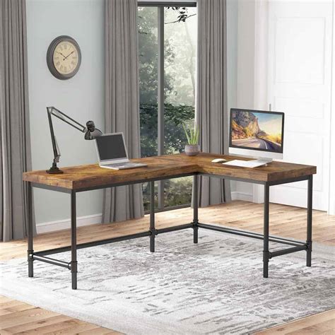 Byblight Havrvin In L Shaped Rustic Brown Wood Computer Desk