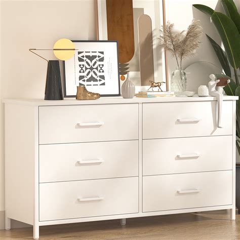 Ikeno Industrial Style Drawer White Dresser Sturdy Steel Frame