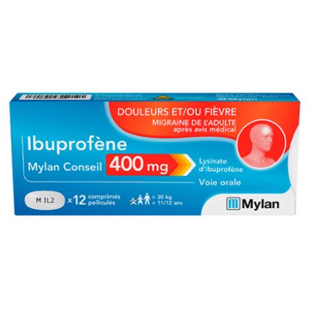 Ibuprofene Mylan 400mg médicament pour douleurs fièvre migraine