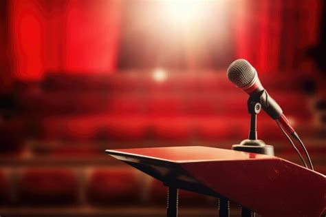 Premium AI Image | microphone on a podium with a red background