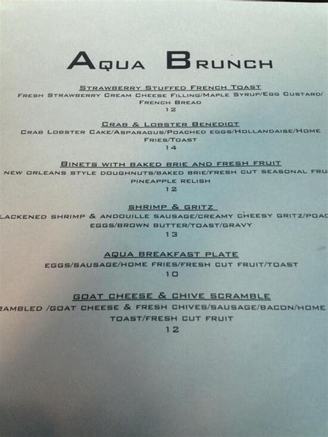 Menu At Aqua Fine Dining Restaurant Plymouth