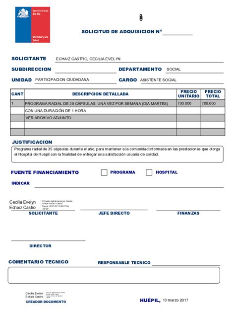 Fillable Online Solicitud De Adquisicin De Bienes Y O Contratacin De