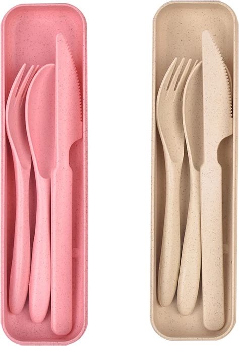 Jinei 50 Sets Wheat Straw Utensils Reusable Travel Utensils Set With Case Portable